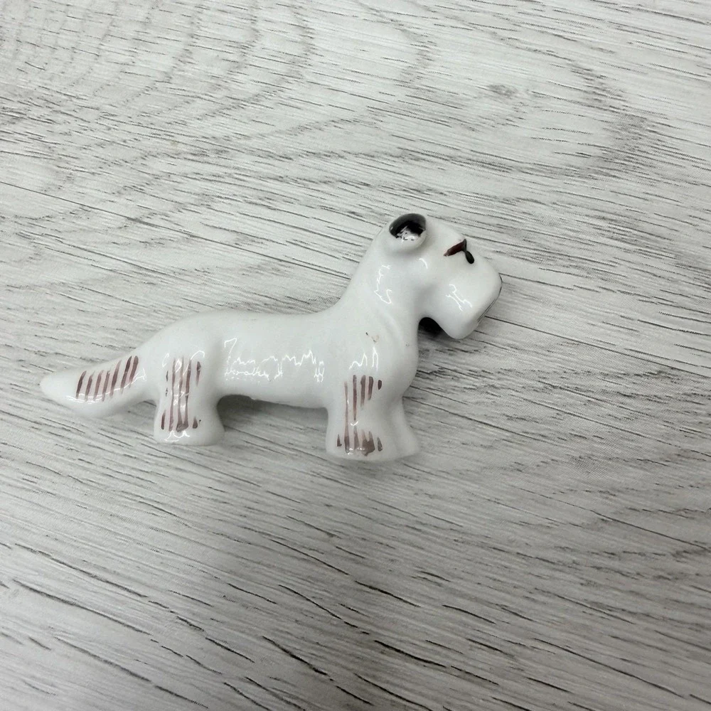 Porcelain Dog Figurine Miniature Dachshund White Japan Marked Vintage 2.5 inch